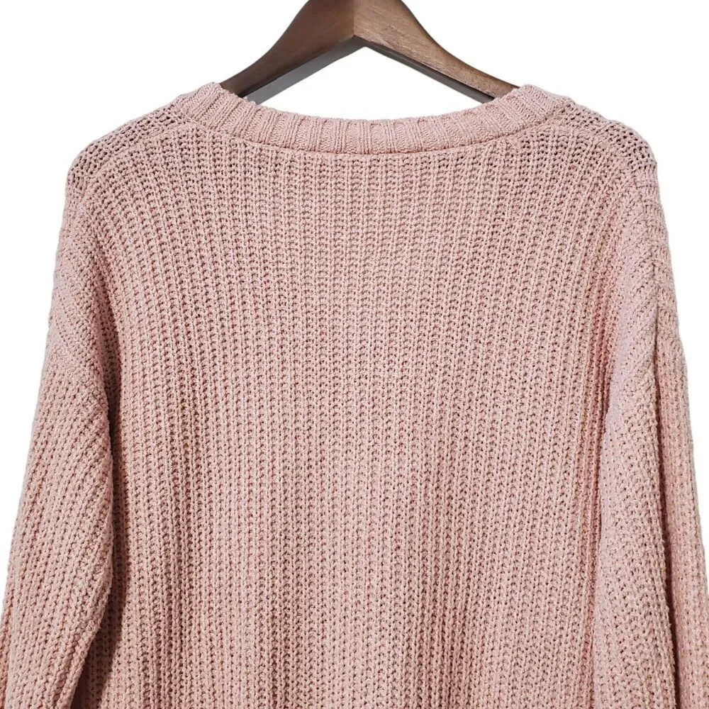 Soft Surroundings Relaxed V-Neck Sweater Size S Light Pink Chunky Knit Womens